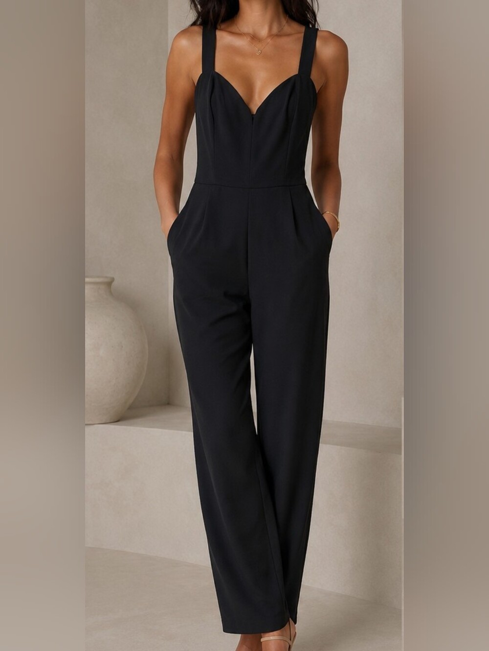 H&M Black Wide-Leg Jumpsuit with Sweetheart Neckline